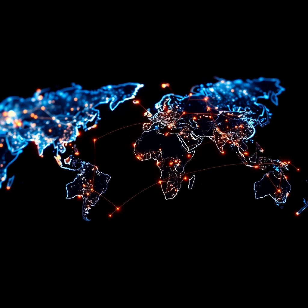 global distribution network map with glowing connection lines logistics routes world map corporate tech style